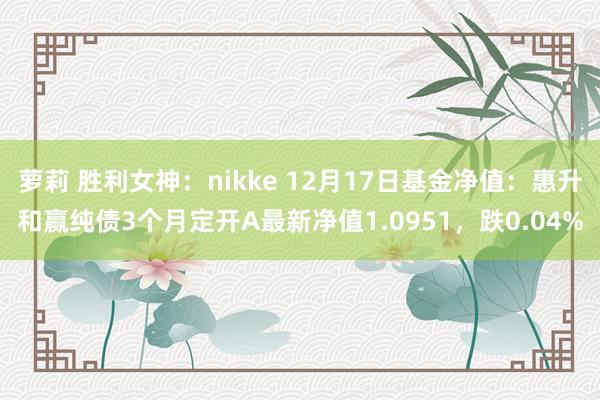 萝莉 胜利女神：nikke 12月17日基金净值：惠升和赢纯债3个月定开A最新净值1.0951，跌0.04%