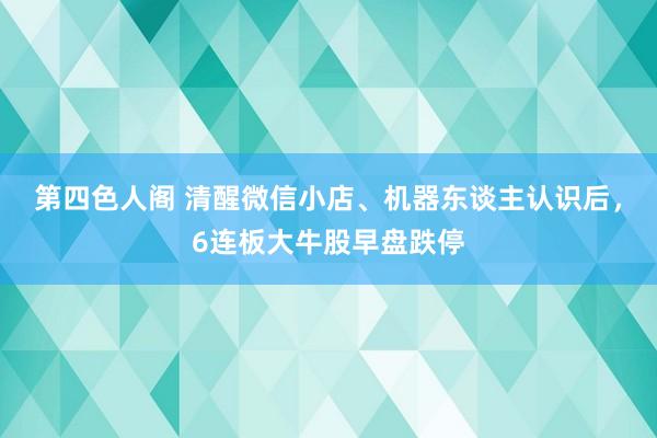 第四色人阁 清醒微信小店、机器东谈主认识后，6连板大牛股早盘跌停